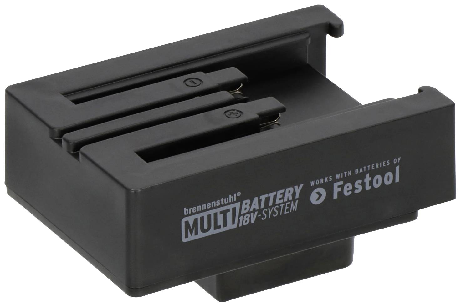 Adapter für Festool Akkus im Brennenstuhl Multibattery 18V-System, kompatibel mit verschiedenen Geräten, schwarz.