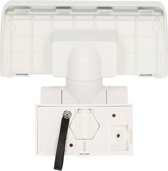 Weiße Wandhalterung mit verstellbarem Winkel und Befestigungsschrauben, geeignet für Geräteinstallation an Wänden oder Decken.