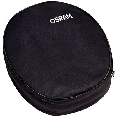 Ein schwarzes, ovales Etui mit Reißverschluss und dem weißen Aufdruck 'OSRAM' auf der Oberseite.