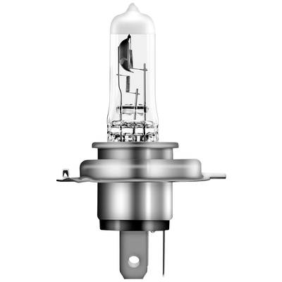 Eine Halogen-Glühbirne in Nahaufnahme. Die Glaskapillare ist transparent und zeigt die inneren Drähte und die Glühwendel.