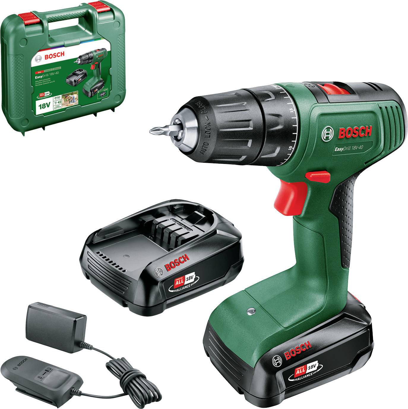 Bosch Home and Garden EasyDrill 18V-40 06039D8002 Borrskruvdragare batteri 18 V 1.5 Ah Li-Ion inkl. 2x batterier, inkl. laddare, inkl. väska