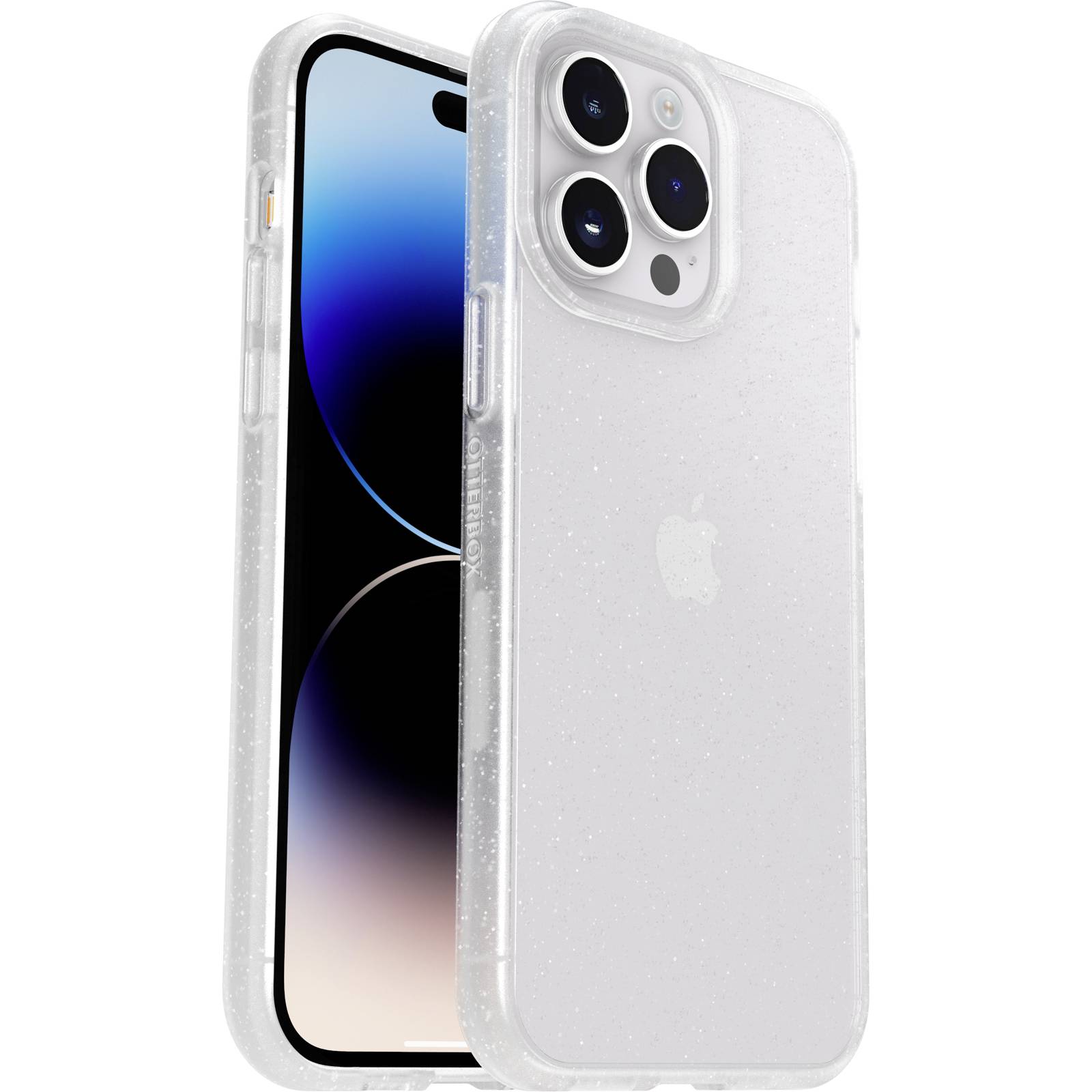 Ein Smartphone mit durchsichtigem Schutzhülle zeigt das Display und die Rückkamera. Das Design ist modern und minimalistisch.