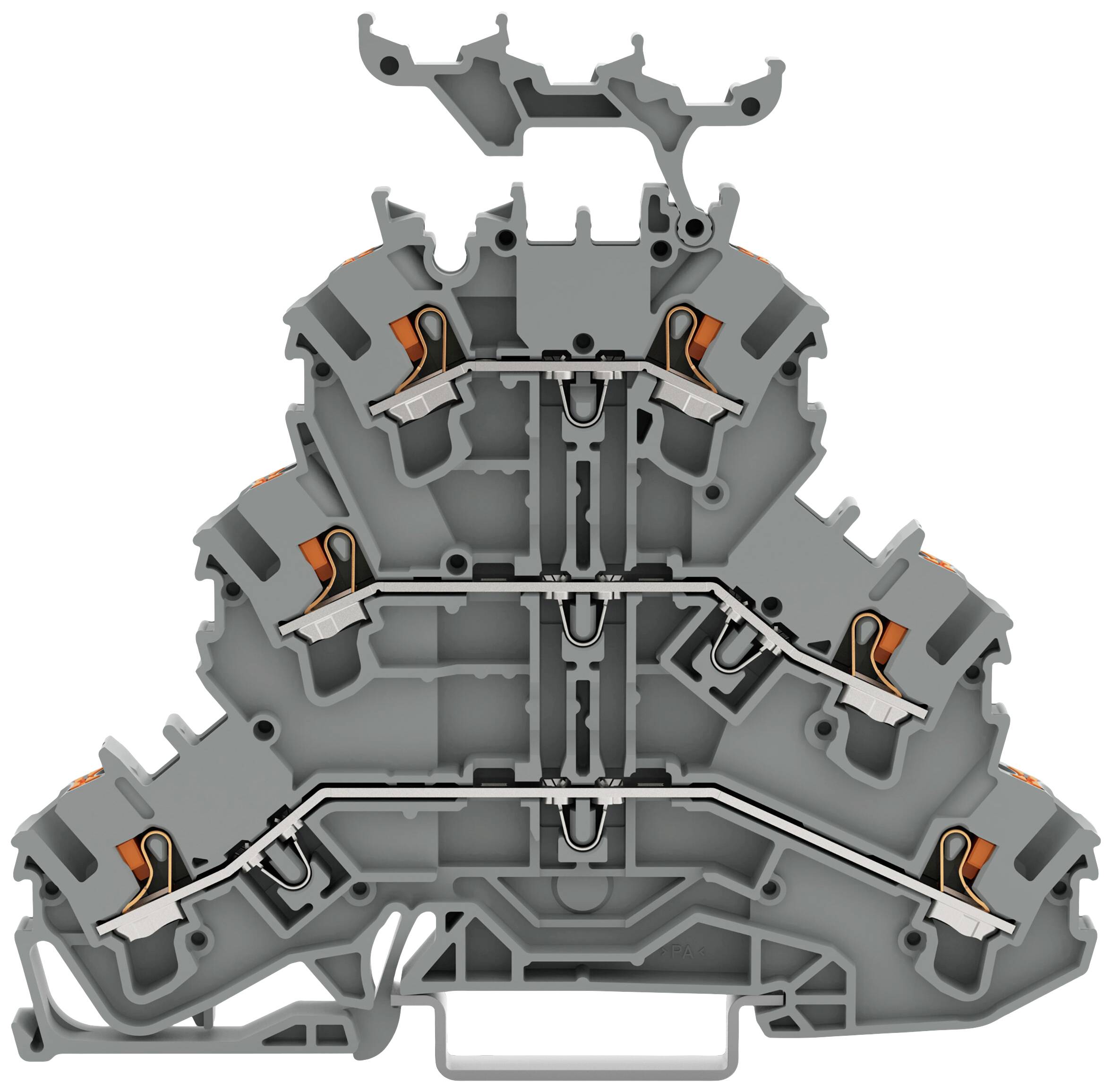 WAGO 2202-3233 Dreistock-Durchgangsklemme Käfigzugfederanschluss Grau 50 St.