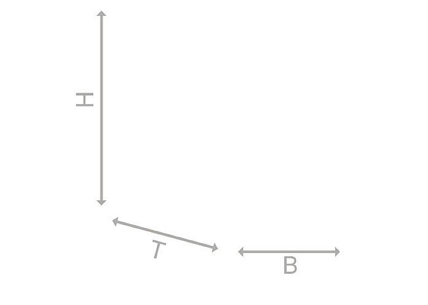 Diagramm mit drei Linien: eine vertikale markiert mit 'H', eine diagonale mit 'T', und eine horizontale mit 'B'.
