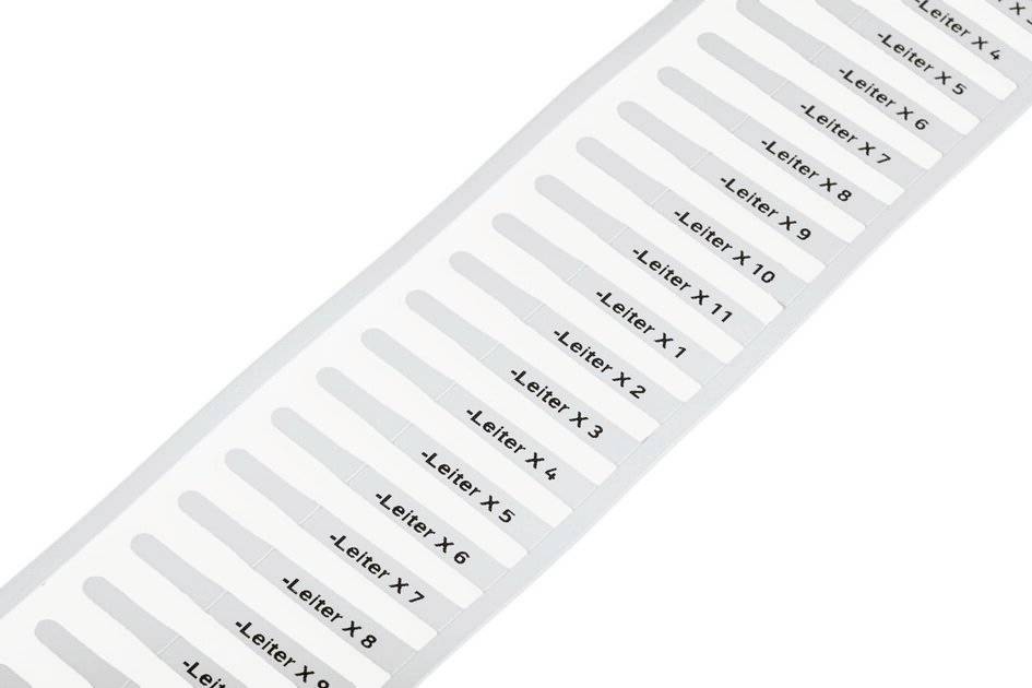Ein weißer Streifen mit silbernen RFID-Antennen, numeriert von 'Leiter X 1' bis 'Leiter X 16'.