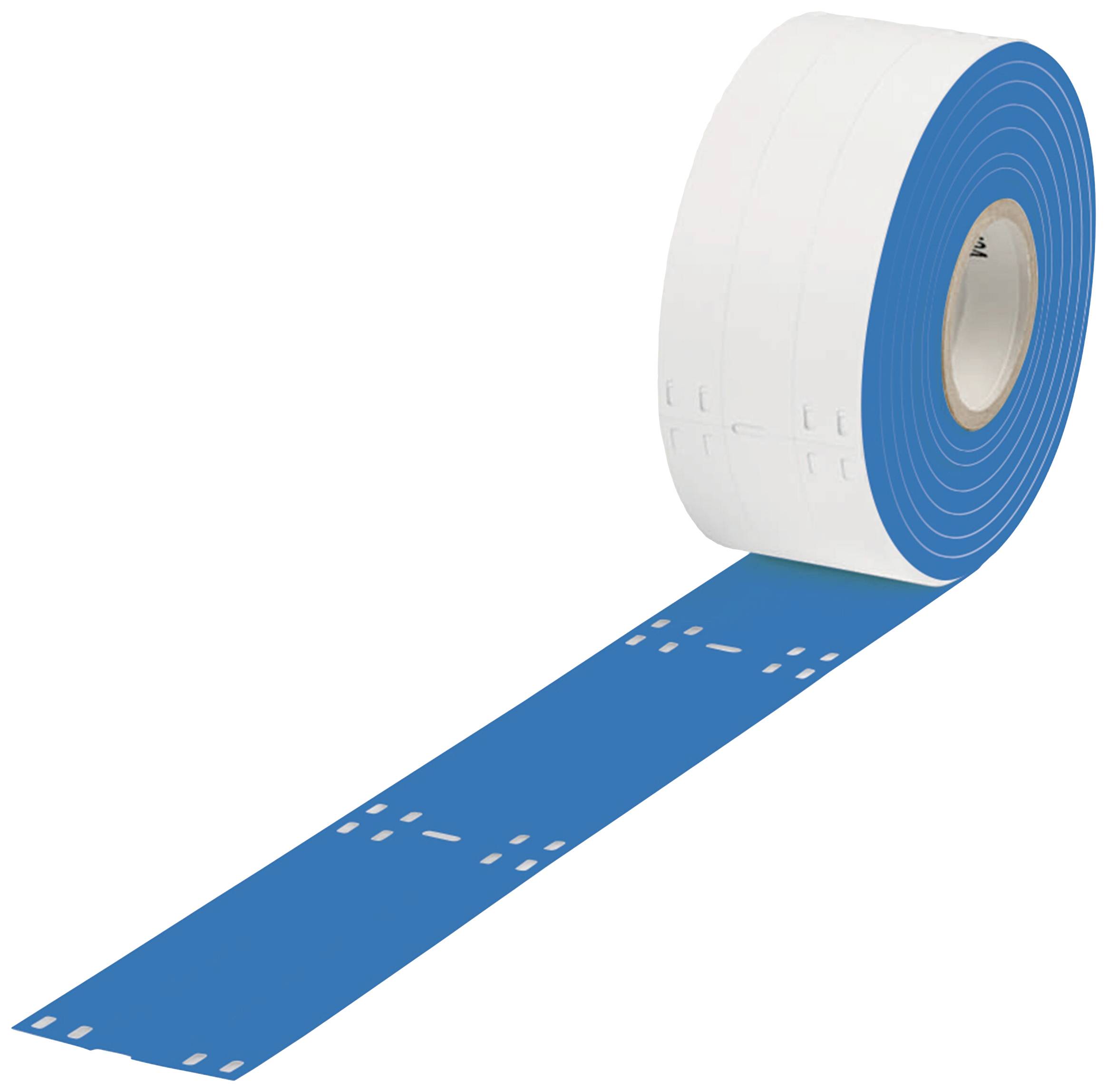Weiße Papierrolle mit blauer Unterseite, die ausgerollt ist.