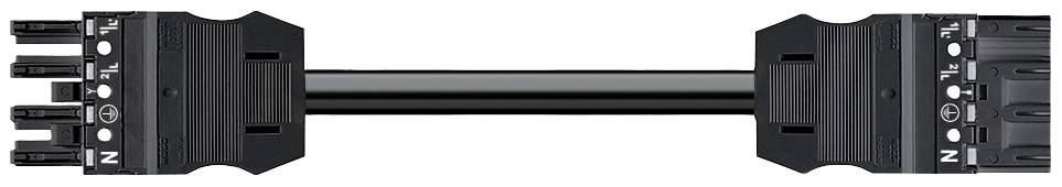 Ein schwarzes, rechteckiges elektrisches Steckverbindungskabel mit zwei identischen Enden, das N und L1 markiert ist.