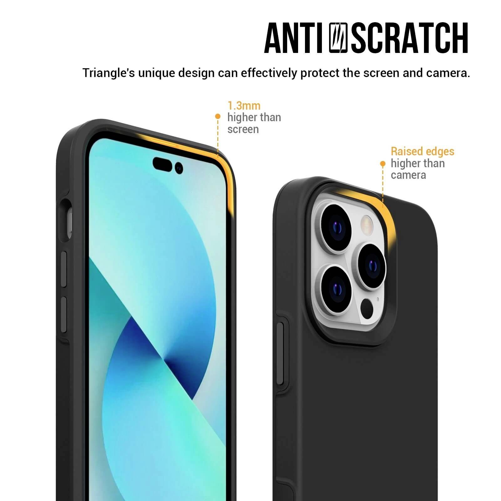 Smartphone-Hülle mit erhöhten Kanten zum Schutz von Bildschirm und Kamera; spezielle Designmerkmale gegen Kratzer.