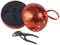 Rote Weihnachtskugel, geöffnet, mit einer Zange im Inneren. Schwarzes Inlay hält die Zange sicher. Kugel hat 'Knipex'-Logo.