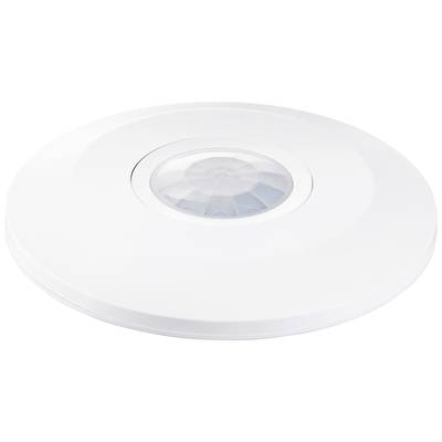 Ein weißer, runder Deckenbewegungsmelder mit einem transparenten Mittelteil zur Erkennung von Bewegungen in Räumen.