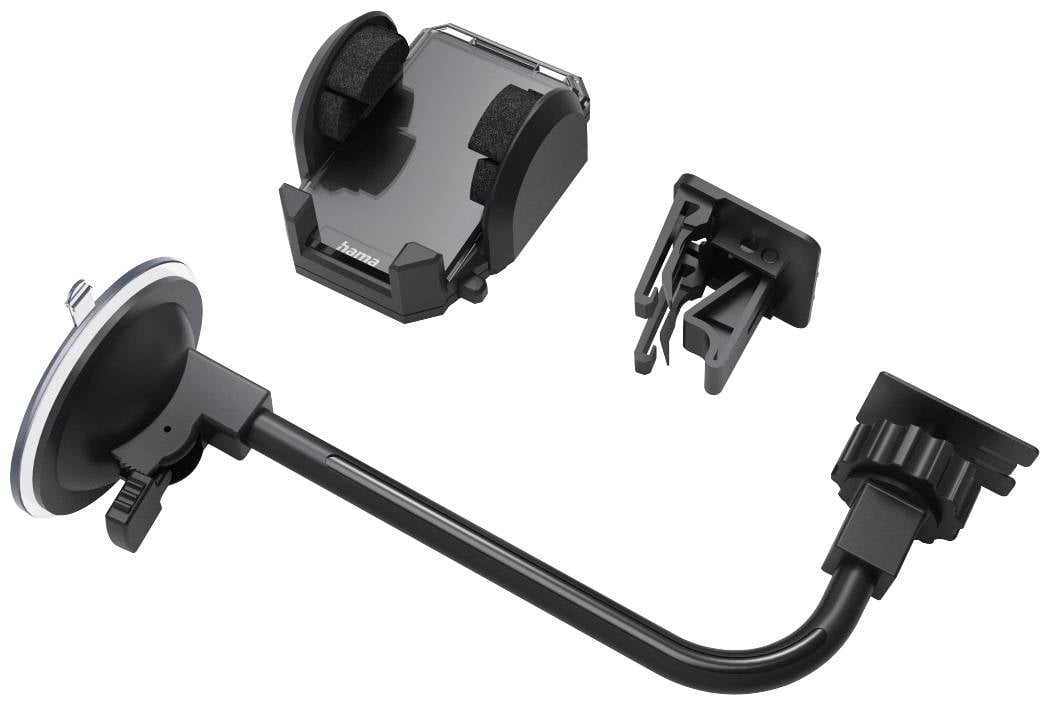 Handyhalterung-Set mit flexiblem Arm, Saugnapf und alternativen Halterungsoptionen für Autoinnenraum; zum sicheren Befestigen von Smartphones.