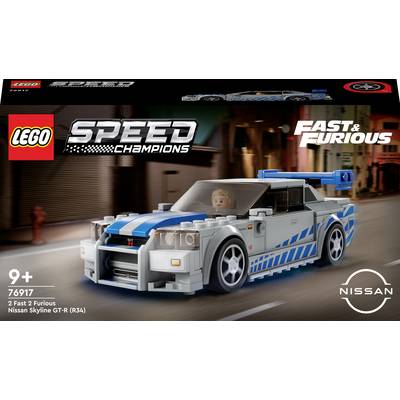 LEGO Speed Champions Set mit Nissan Skyline GT-R (R34) aus '2 Fast 2 Furious'. Enthält ein Modellauto und eine Fahrerfigur. Geeignet ab 9 Jahren.