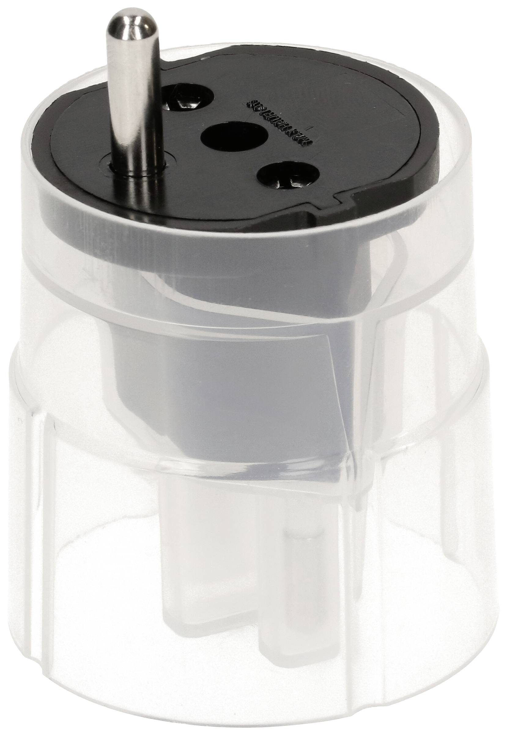 Ein transparenter Reisesteckeradapter zum Umwandeln von Steckertypen, hauptsächlich für den Einsatz in verschiedenen internationalen Steckdosen.