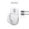 Eine weiße kabellose Computermaus der Marke Logitech mit USB-C-Kabel, Länge: 1 m, ist abgebildet. Text: 'INHALT'.