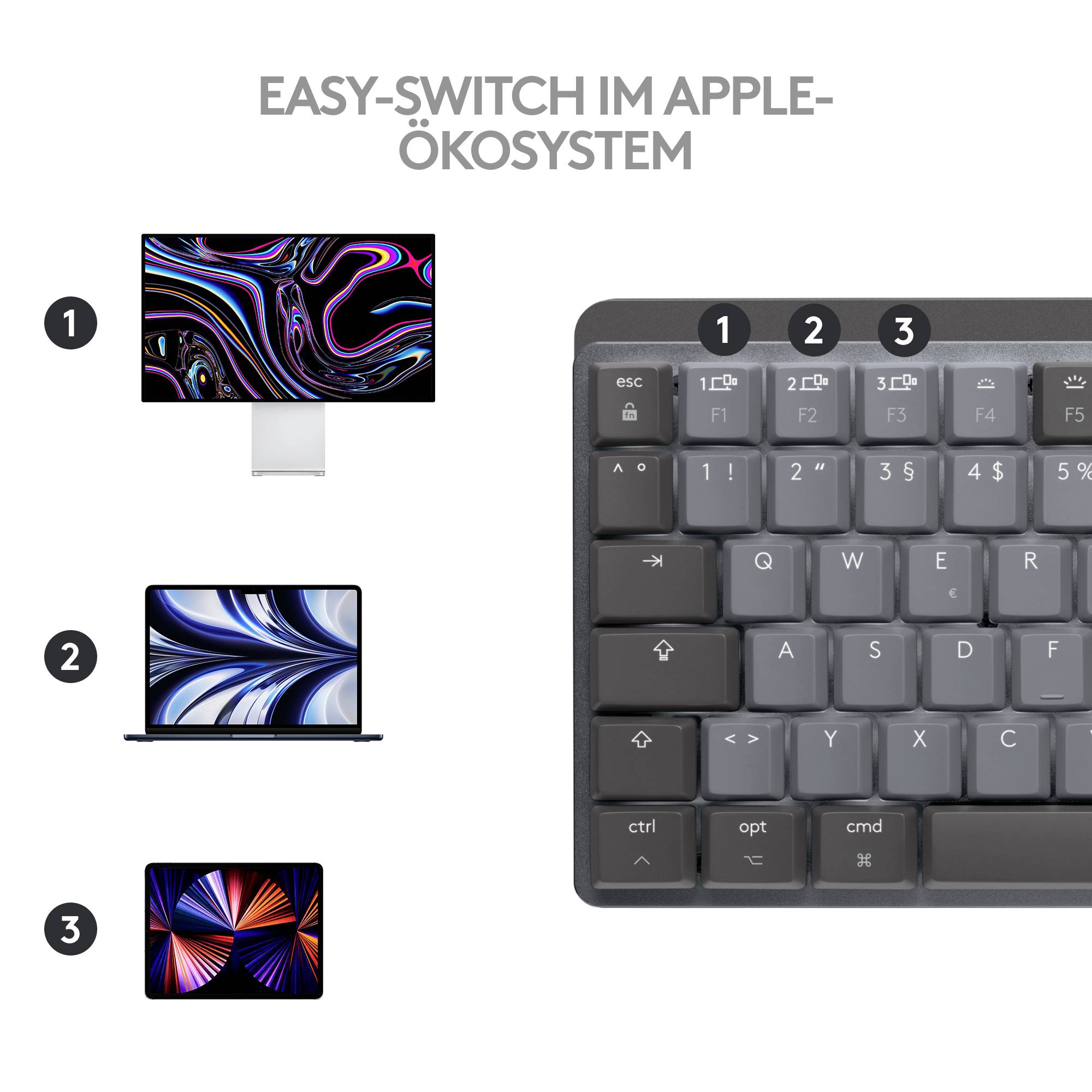 Logitech MX Mechanical Mini for Mac Minimalist Kabellos Tastatur Deutsch, QWERTZ, Mac Spacegrau Wiederaufladbar-6