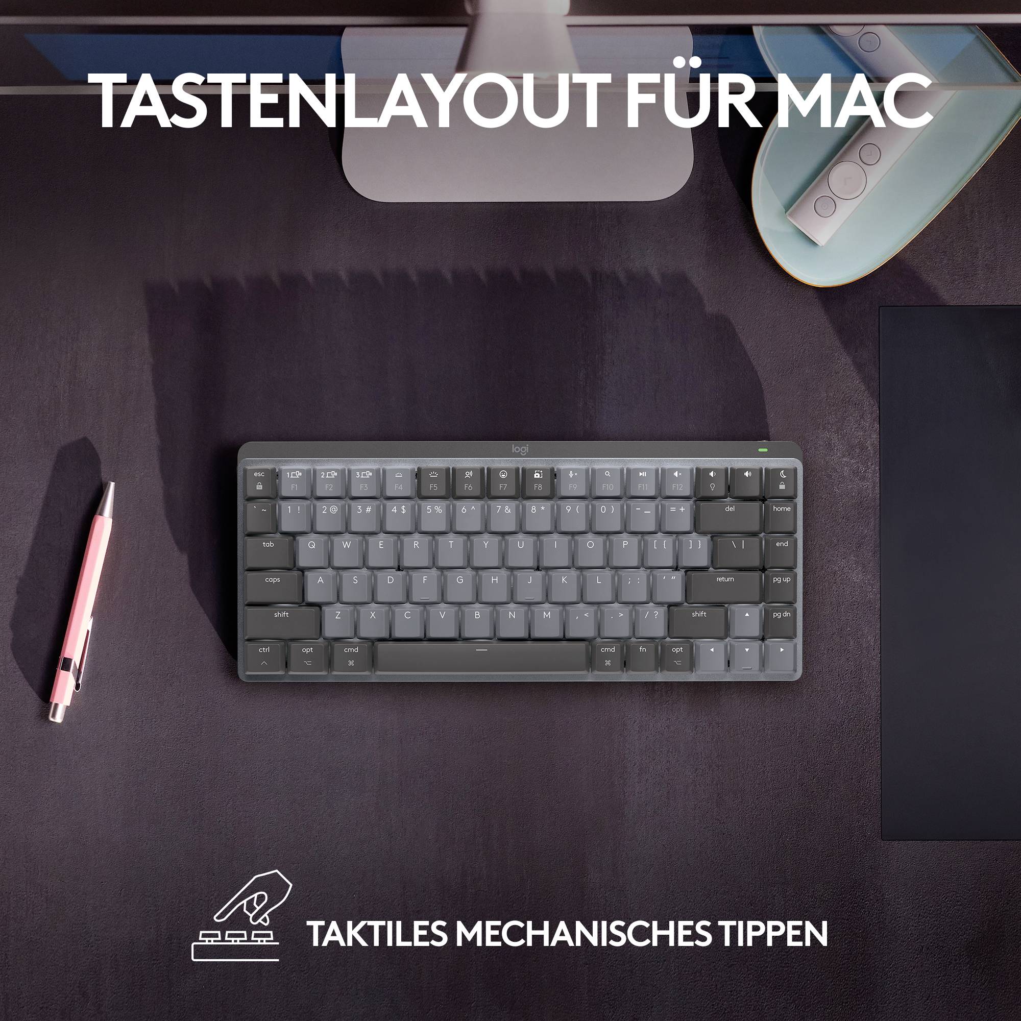 Logitech MX Mechanical Mini for Mac Minimalist Kabellos Tastatur Deutsch, QWERTZ, Mac Spacegrau Wiederaufladbar-7