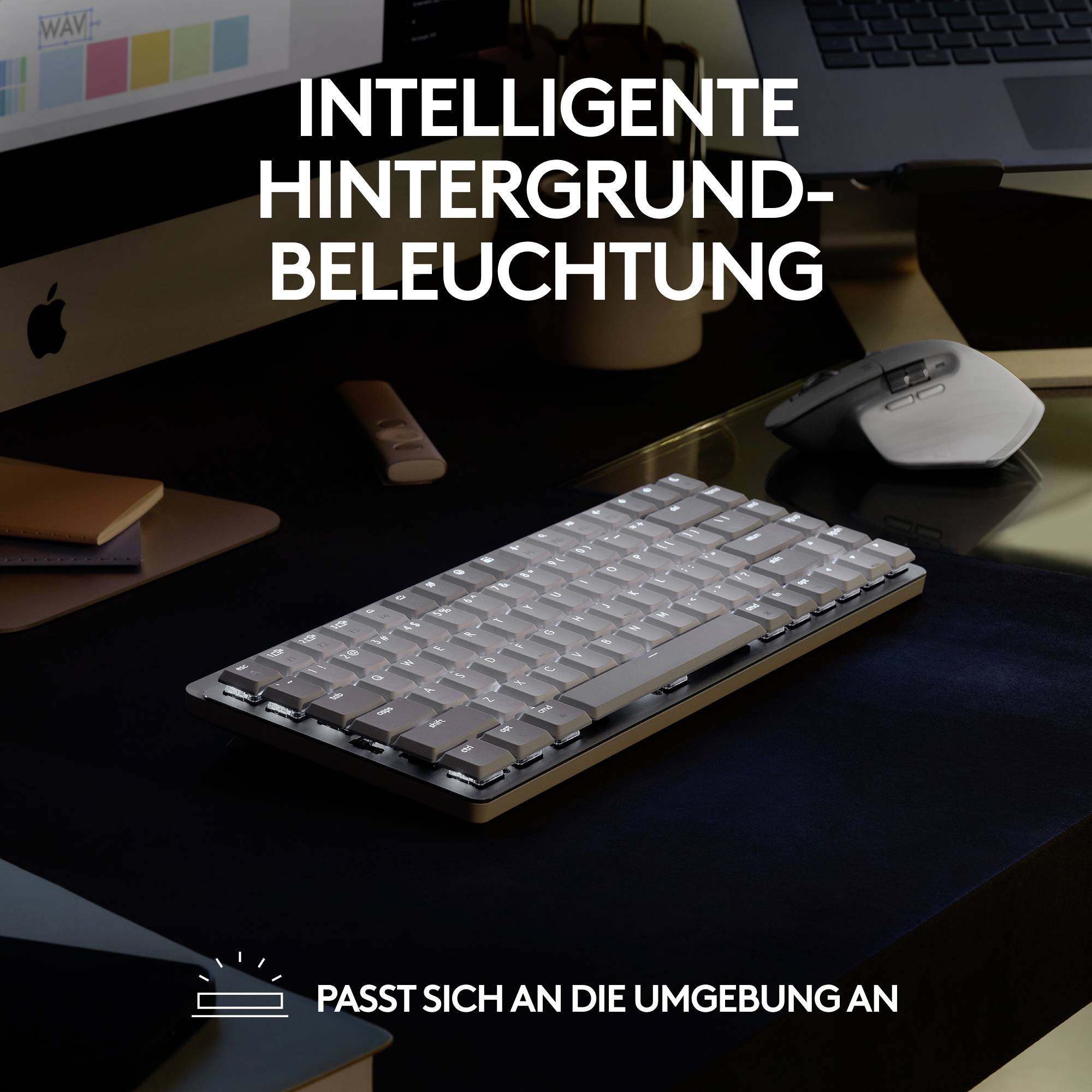 Logitech MX Mechanical Mini for Mac Minimalist Kabellos Tastatur Deutsch, QWERTZ, Mac Spacegrau Wiederaufladbar-9