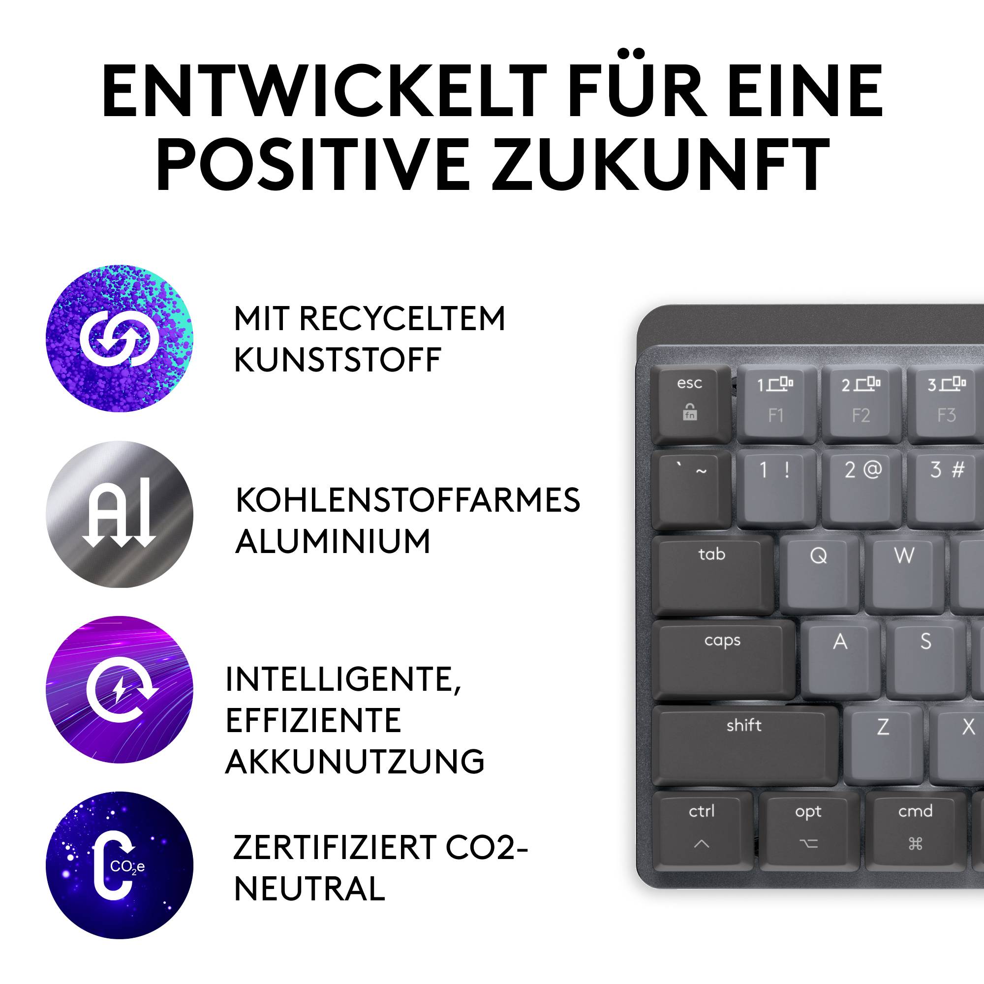 Logitech MX Mechanical Mini for Mac Minimalist Kabellos Tastatur Deutsch, QWERTZ, Mac Spacegrau Wiederaufladbar-13