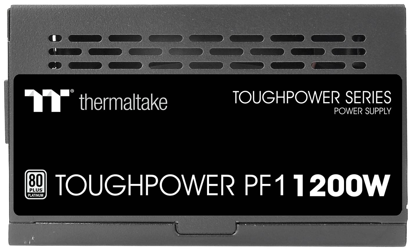 Ein Computer-Netzteil der Marke Thermaltake, Modell Toughpower PF1 mit 1200 Watt Leistung, 80 Plus Platinum Zertifizierung.