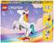 'Lego Creator 3-in-1 Set 31140 mit baubarem Einhorn, Papagei und Hund, empfohlen ab 7 Jahren. Hauptbild zeigt ein Einhorn auf Regenbogenbasis.'