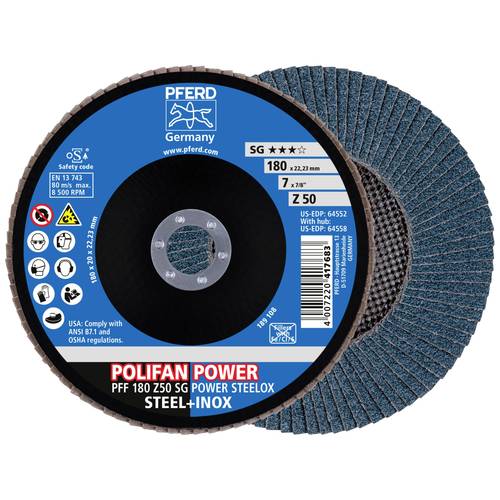 PFERD TOOLS 67685186 Fächerschleifscheibe Durchmesser 180 mm Bohrungs-Ø 22.23 mm Edelstahl, Stahl 10 St.