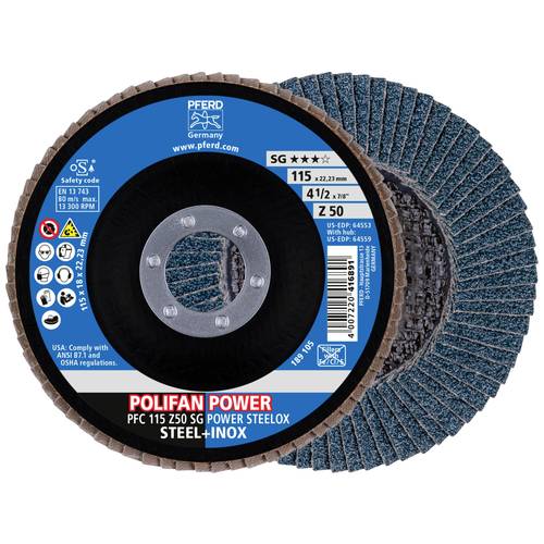 PFERD TOOLS 67785116 Fächerschleifscheibe Durchmesser 115 mm Bohrungs-Ø 22.23 mm Edelstahl, Stahl 10 St.