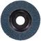 Abrasive Schleifscheibe in runder Form, dunkelblau mit konzentrisch angeordneten Lamellen, auf einer schwarzen Scheibenbasis.