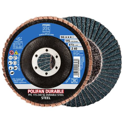 PFERD TOOLS 67782114 Fächerschleifscheibe Durchmesser 115 mm Bohrungs-Ø 22.23 mm Stahl 10 St.