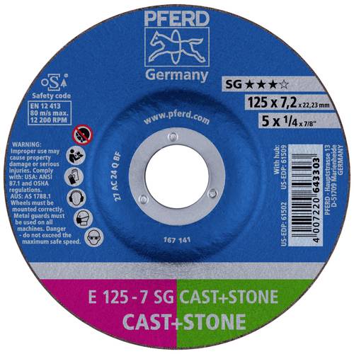 Thumbnail - PFERD TOOLS 69298075 E 125-7 SG CAST+STONE (2) Schruppscheibe gerade Durchmesser 125 mm Bohrungs-Ø 22.23 mm 1 St.