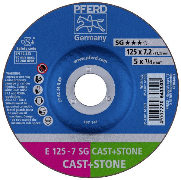 PFERD TOOLS 69298075 E 125-7 SG CAST+STONE (2) Schruppscheibe gerade Durchmesser 125 mm Bohrungs-Ø 22.23 mm  1 St.