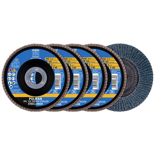 Thumbnail - PFERD TOOLS 69198300 Fächerschleifscheibe Durchmesser 125 mm Bohrungs-Ø 22.23 mm Edelstahl, Stahl 1 Set
