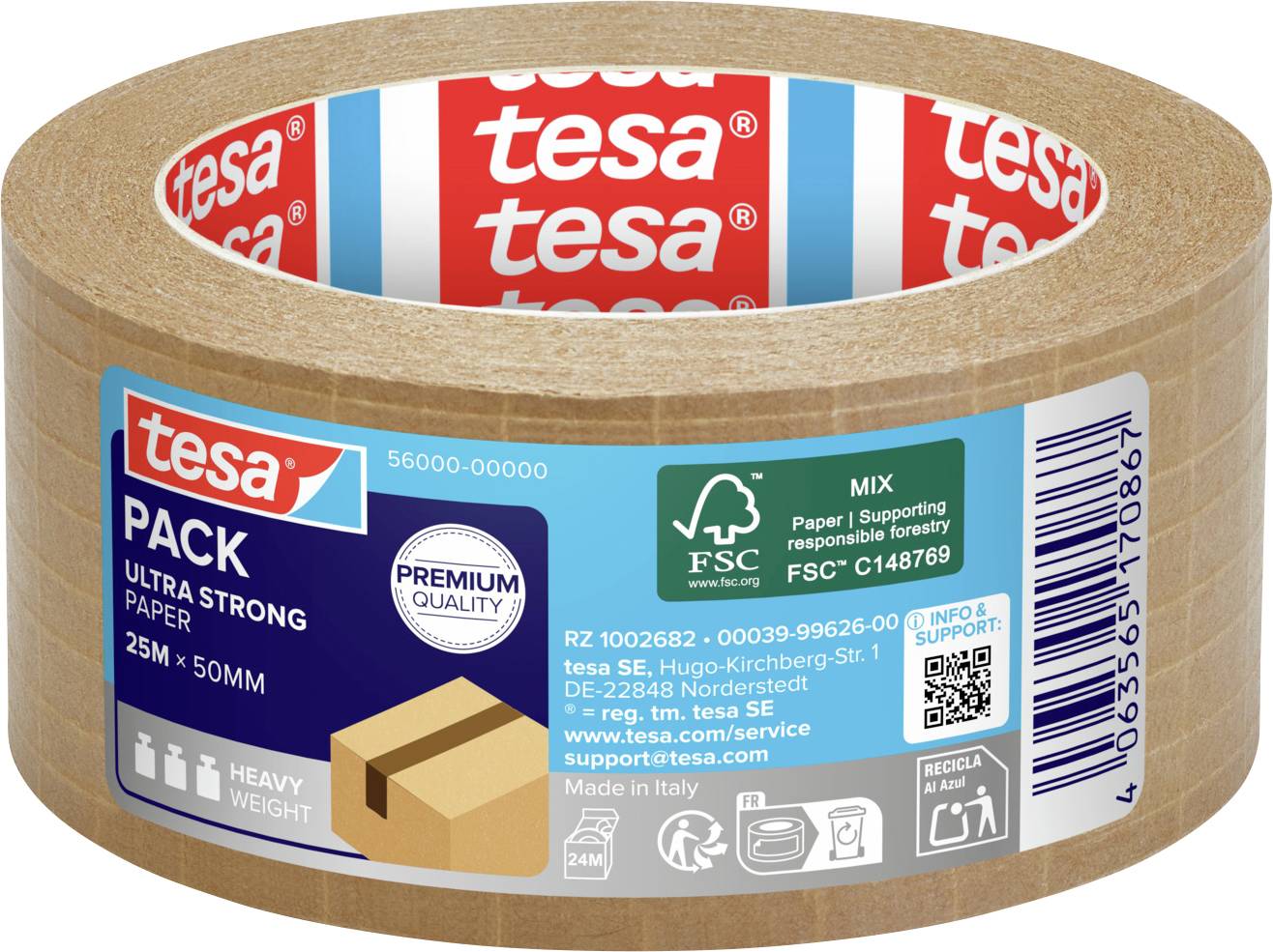 tesa 56000-00000-00 paper ultra strong Packaging Tape 25mm x 50m brown