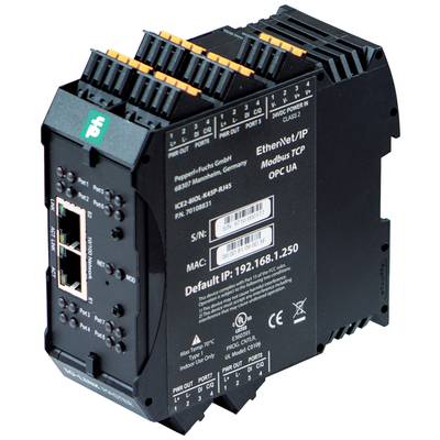 Ein industrielles Ethernet/IP-Modul mit mehreren Anschlüssen, unterstützt Modbus TCP und OPC UA, Standard-IP: 192.168.1.250.