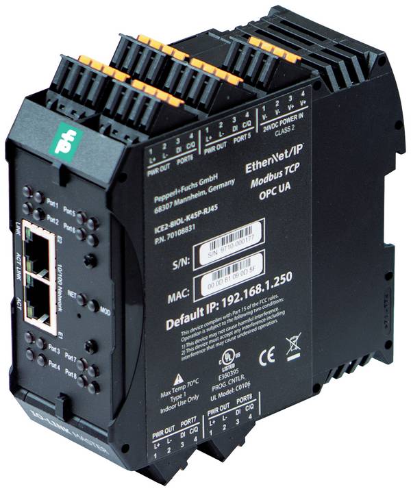 Pepperl+Fuchs 70108831 ICE2-8IOL-K45P-RJ45 I/O Modul IO-Link, Modbus, Ethernet/IP, Modbus-TCP, Industrial Ethernet, RJ-45 Anzahl Eingänge: 16 x Anzahl Ausgänge: 8 x Anzahl I/O: 8 24 V/DC 1 St.