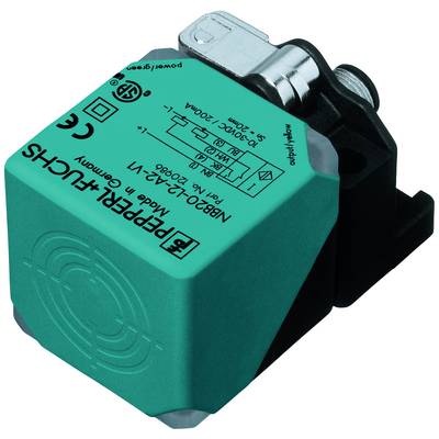 Industriesensor von Pepperl+Fuchs, Modell NBB30-U1-Z3-V1, grün-schwarz, mit technischer Beschriftung auf der Oberseite.