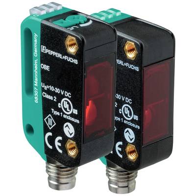 Zwei rechteckige Sensoren von Pepperl+Fuchs, Modell OBE, geeignet für 10-30 V DC, mit CE- und UL-Kennzeichnung, aus Mannheim, Deutschland.