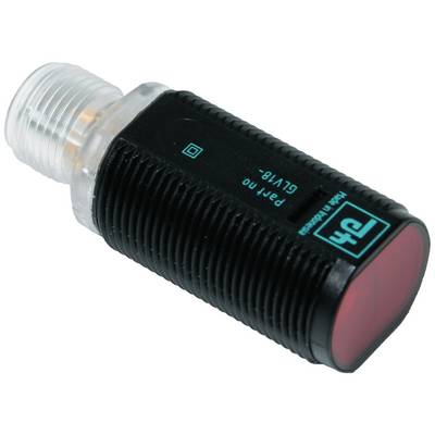 Ein zylinderförmiger, schwarzer Sensor mit durchsichtigem Anschluss und roter Vorderseite, Modellnummer 'CUV18'.