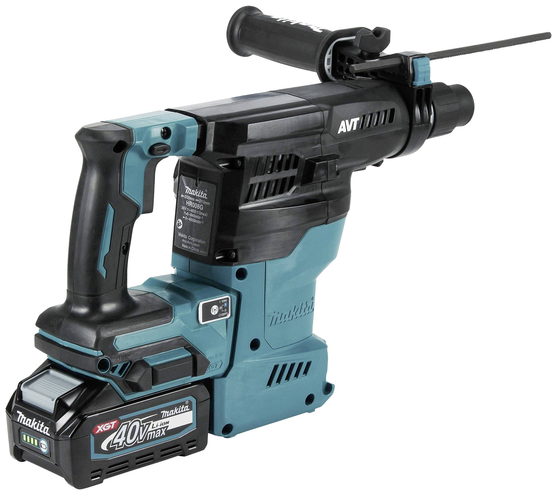 Akkubetriebener elektrischer Bohrhammer in Blau-Schwarz mit ergonomischem Griff und Leistung von 40 V.