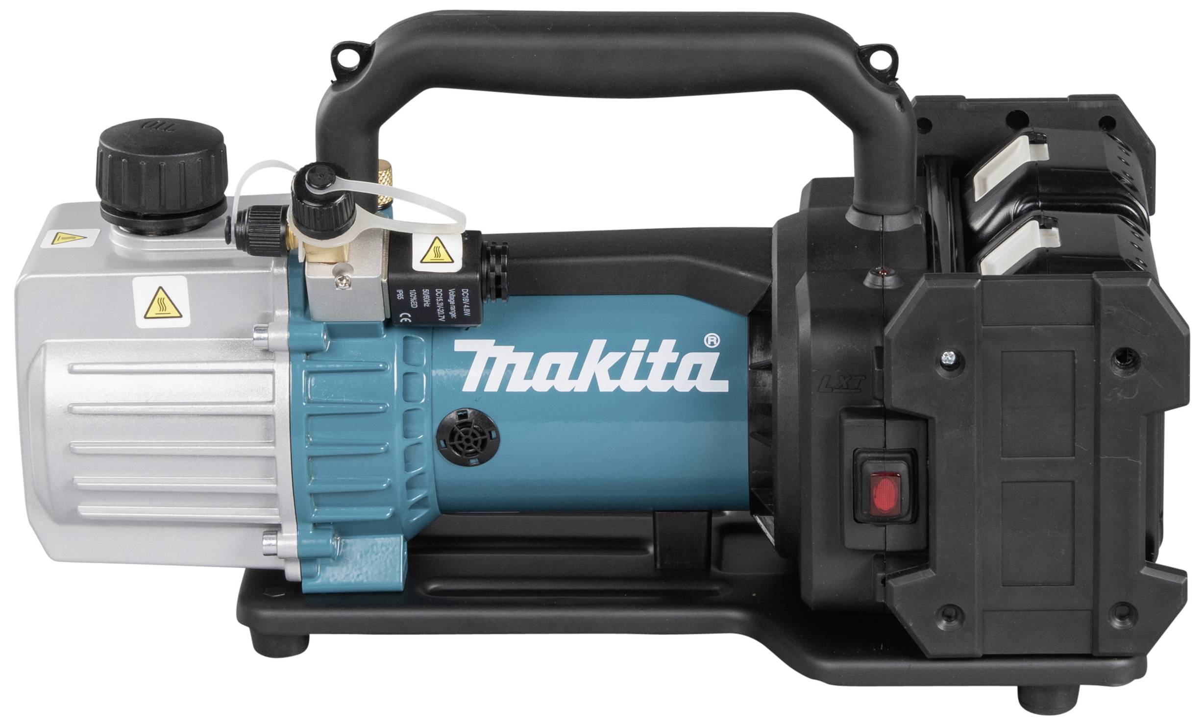 Eine elektrische Pumpe von Makita mit einem stabilen Griff und mehreren Kontrollschaltern, geeignet für industrielle Anwendungen.