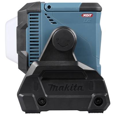 Eine mobile, blaue Akku-Lampe mit schwarzem Griff und "Makita"-Logo, geeignet für Baustellen oder Outdoor-Aktivitäten.