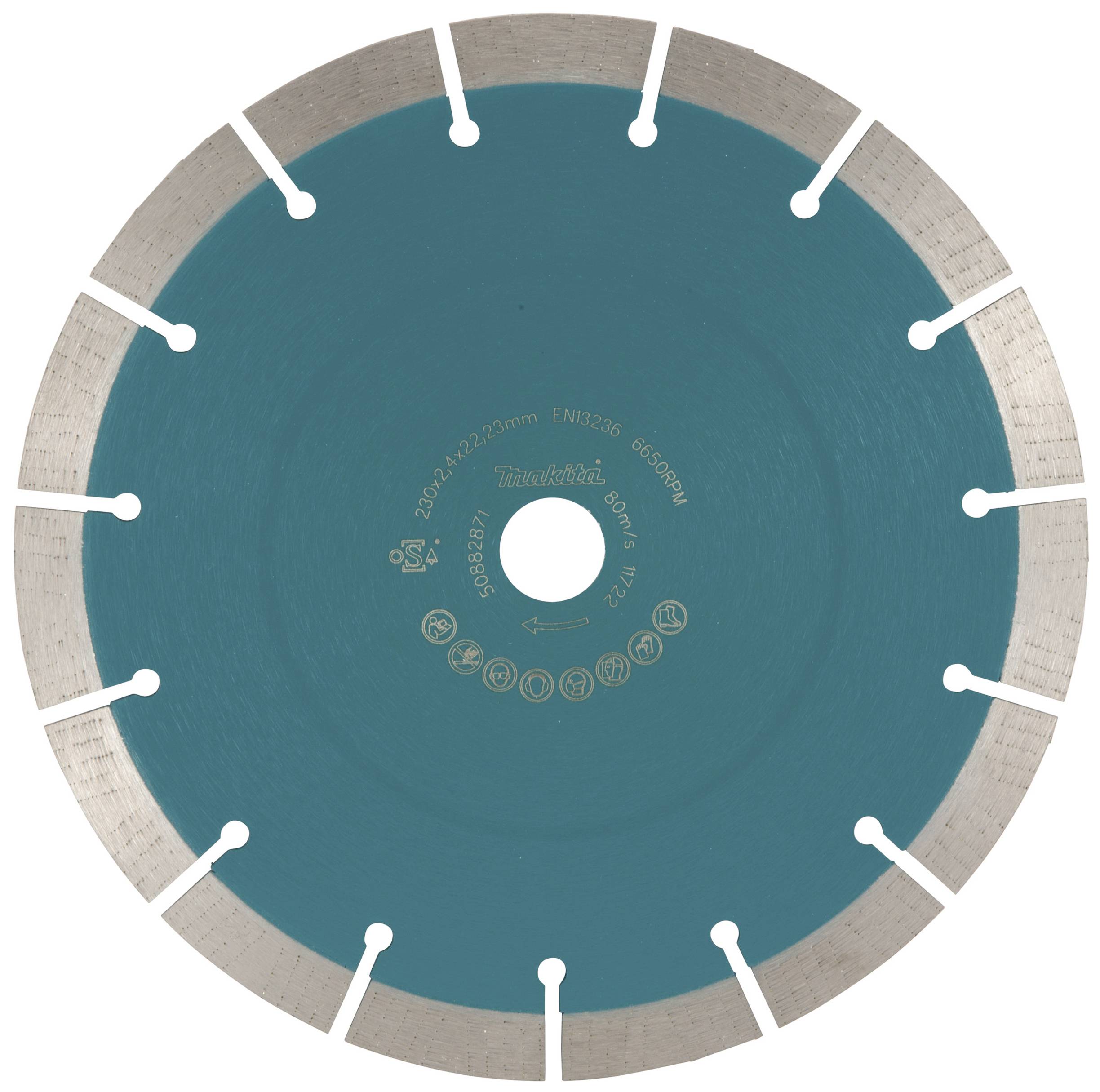 Silberne und grüne Kreissäge mit Zähne-Abschnitten, für präzises Schneiden von Stein oder Beton.