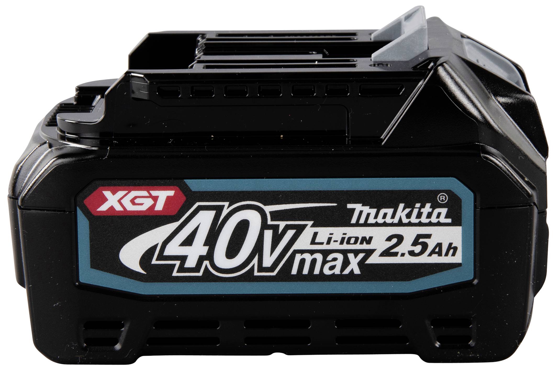 Makita XGT-Akku, 40V, 2,5Ah, Li-Ion, schwarze Kunststoffhülle, kompakt und tragbar, geeignet für Elektrowerkzeuge.