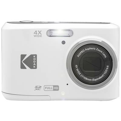 Eine weiße Digitalkamera der Marke Kodak mit 4x Zoom und Full HD Funktion.