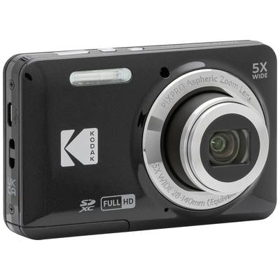 Eine schwarze Digitalkamera von Kodak mit einem 5-fach Zoomobjektiv und HD-Aufnahmefunktion.
