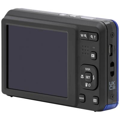 Rückansicht einer Digitalkamera mit LCD-Bildschirm und verschiedenen Steuerungstasten, darunter ein 'SET'-Knopf.