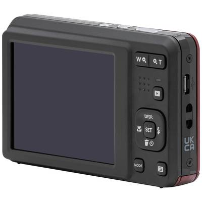 Digitalkamera-Rückseite mit Bildschirm und Einstellknöpfen. Zeigt die Tasten für Menü, Display, Zoom, und weitere Einstellungen.