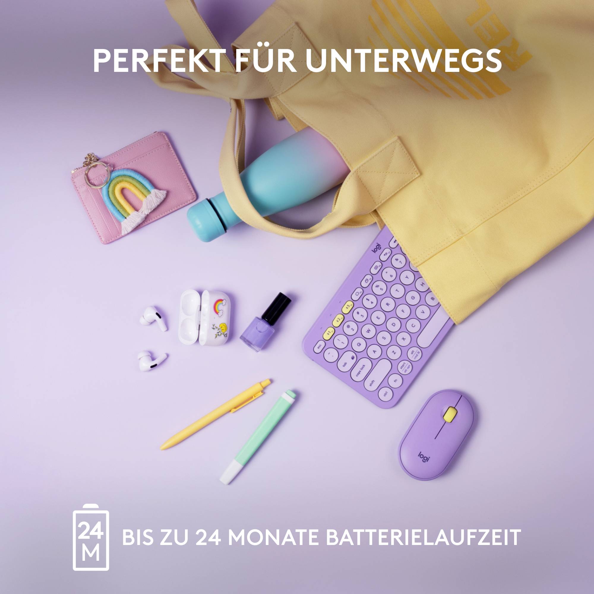 Logitech K380, Mini, Kabellos, Bluetooth, QWERTZ, Lavendel-5