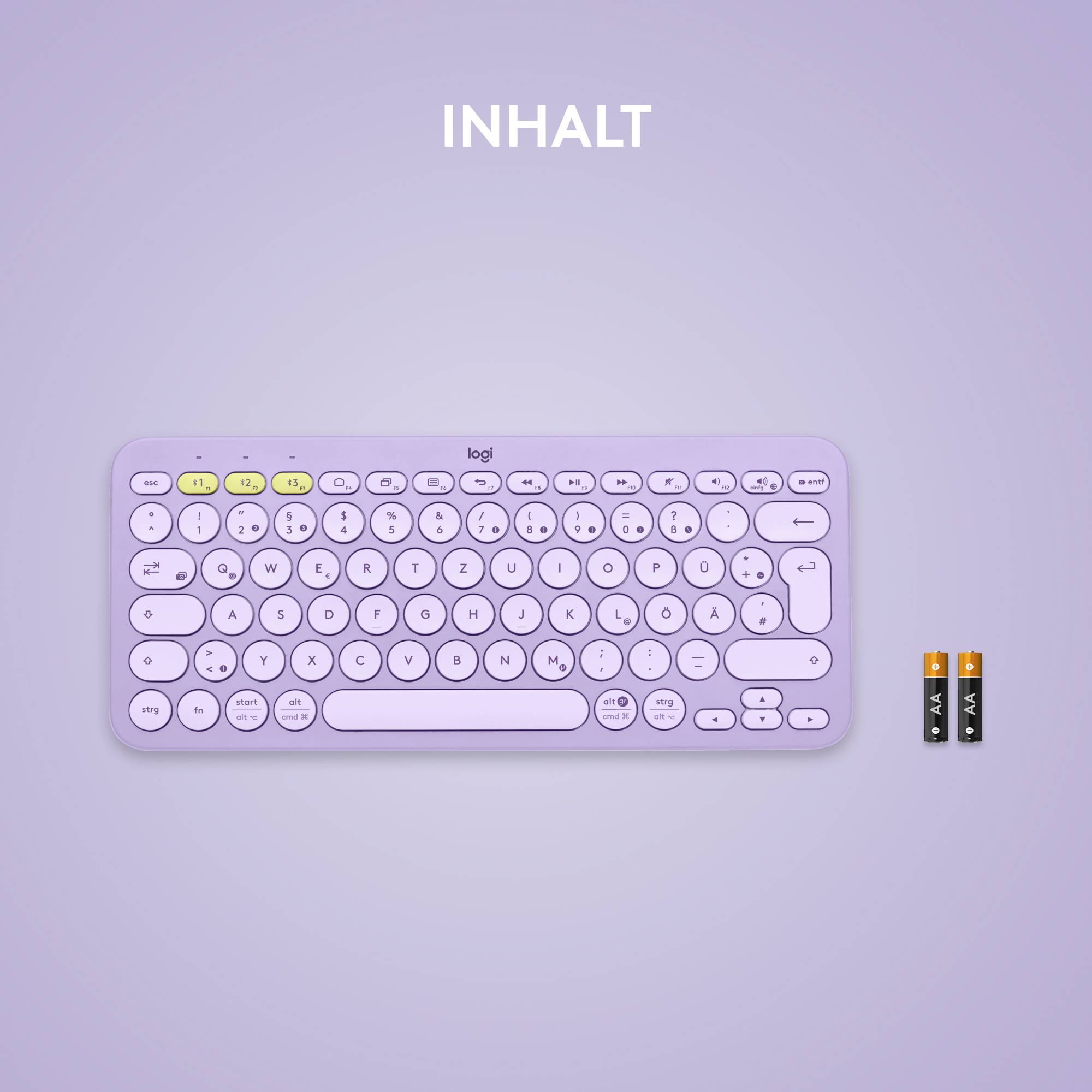 Logitech K380, Mini, Kabellos, Bluetooth, QWERTZ, Lavendel-8
