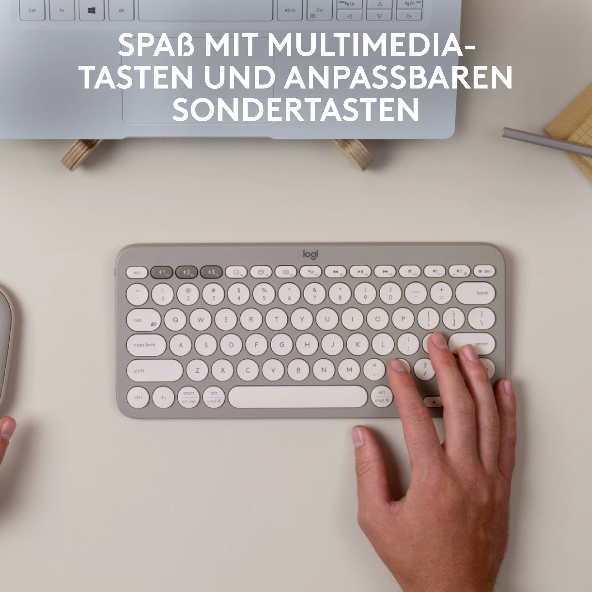 Logitech K380, Mini, Kabellos, Bluetooth, QWERTZ, Sand-2