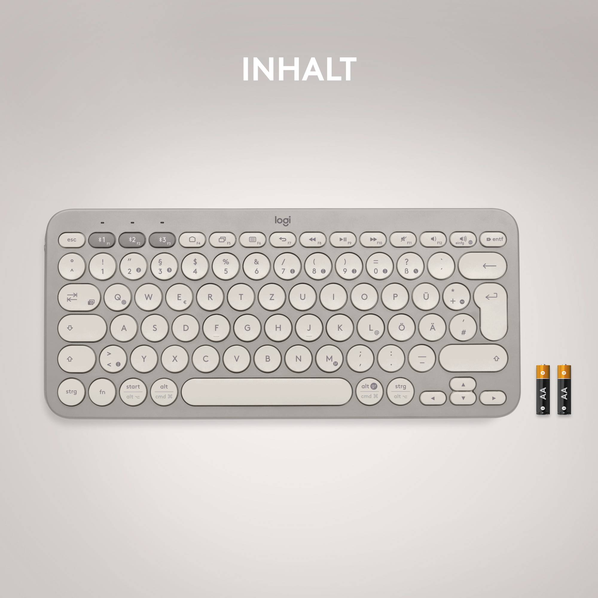 Logitech K380, Mini, Kabellos, Bluetooth, QWERTZ, Sand-8